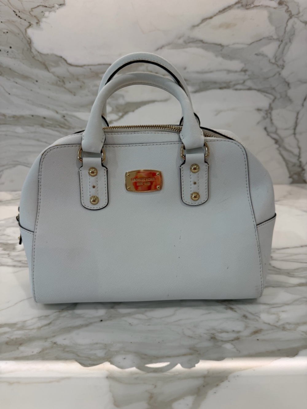White Saffiano Dome Michael Kors Satchel Handbag